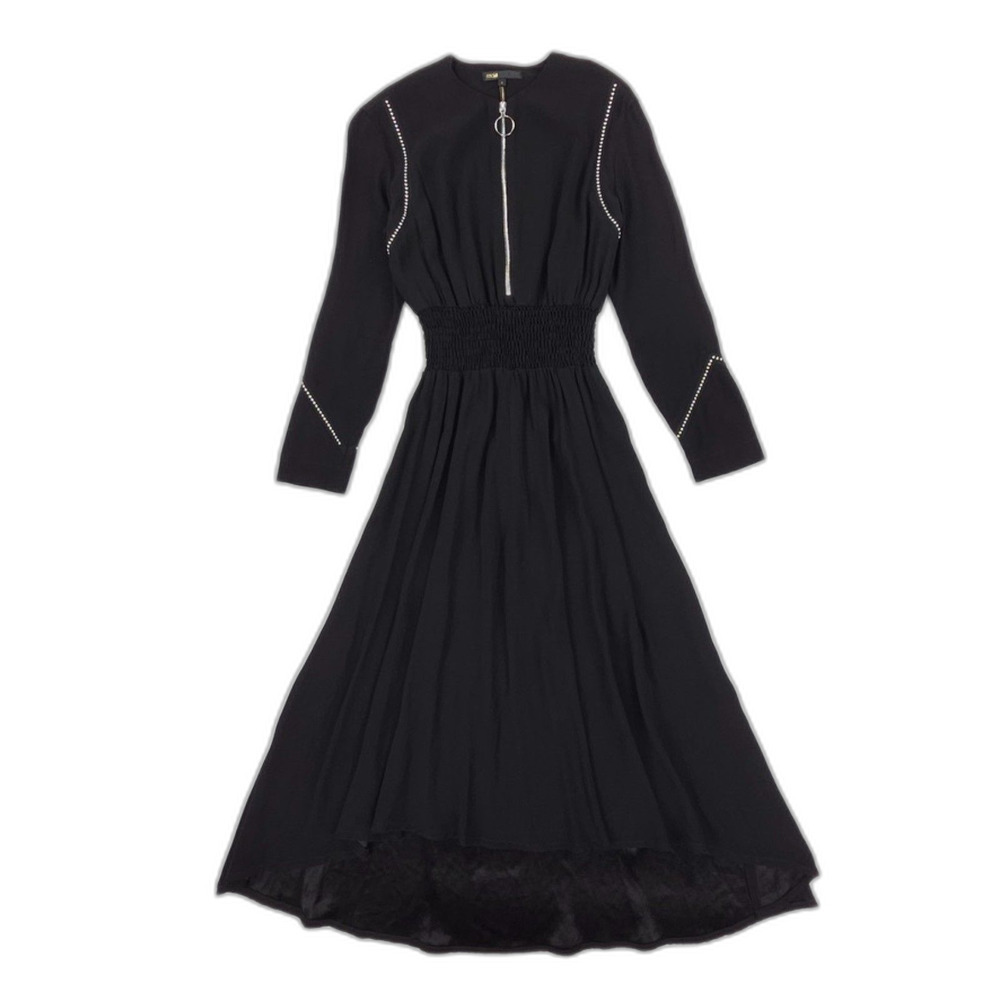 NEW Maje Rimage Studded Midi Dress Black Minimal French Girl Quiet Luxury Boho